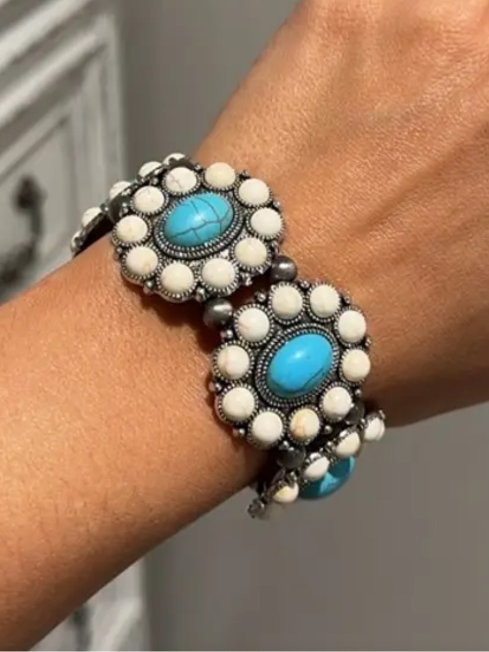 Turquoise and White Concho Bracelet - Women Jewelry